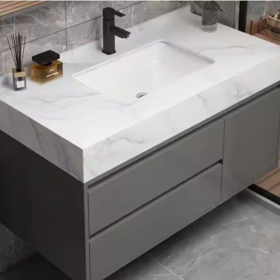 SANTORINI Bathroom Furniture Set, Sink Cabinet + Mirror Cabinet 80cm, 2 Pieces, Gray and White Bathroom Furniture Default Title Alessandro Design