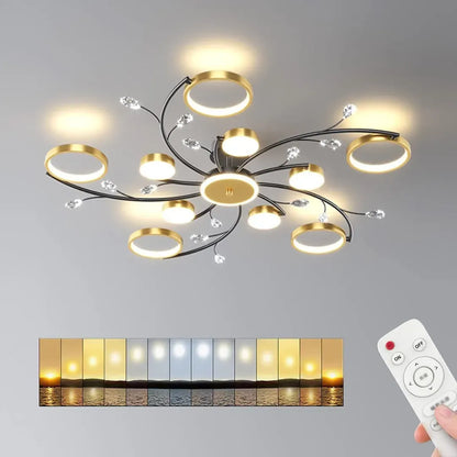 Lustra LED cu Telecomnda KARINA, 68W, 10 Elemente, Lumina Calda/Rece/Neutra, Dimabila, Auriu Lustre LED cu Telecomanda Default Title Alessandro Design