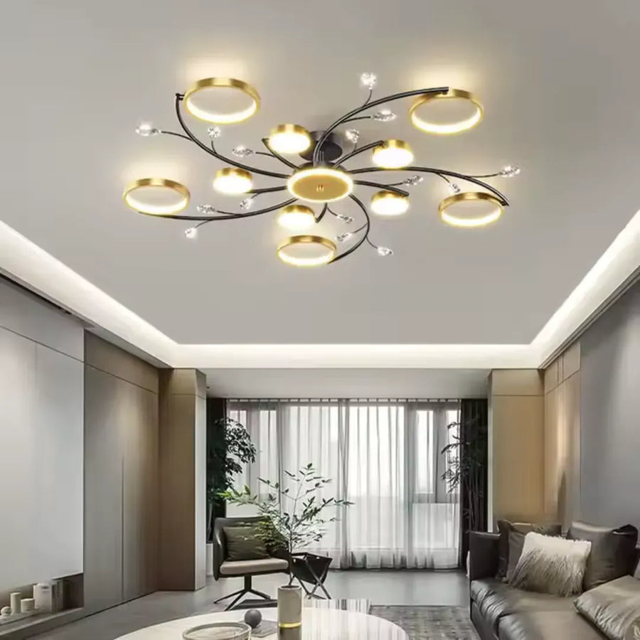 Lustra LED cu Telecomnda KARINA, 68W, 10 Elemente, Lumina Calda/Rece/Neutra, Dimabila, Auriu Lustre LED cu Telecomanda Default Title Alessandro Design