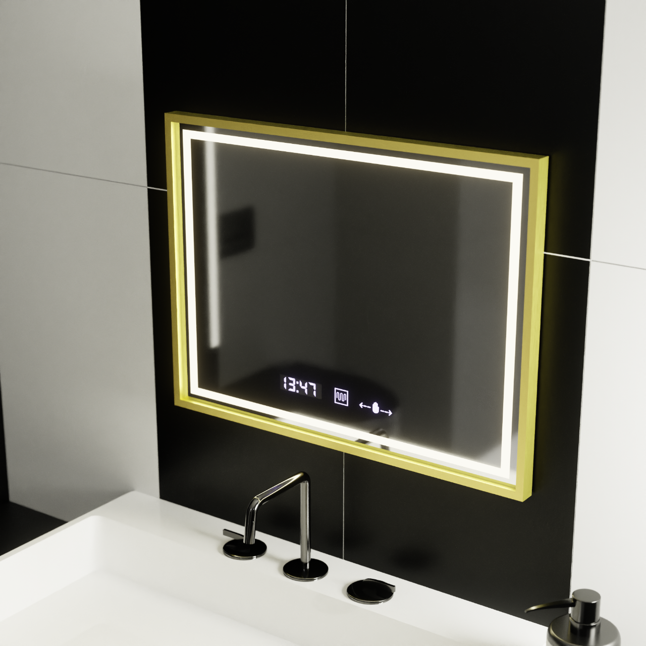 Rectangular LED Mirror, 80x60cm, Verite Royale Gold MotionGlow Marcello, De-fogging System, Clock & Thermometer, Dimable Mirrors Marcello Default Title Alessandro Design