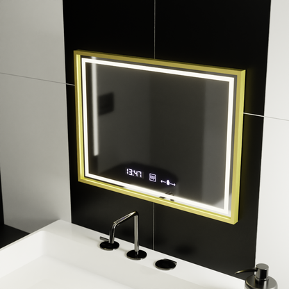 Rectangular LED Mirror, 80x60cm, Verite Royale Gold MotionGlow Marcello, De-fogging System, Clock & Thermometer, Dimable Mirrors Marcello Default Title Alessandro Design