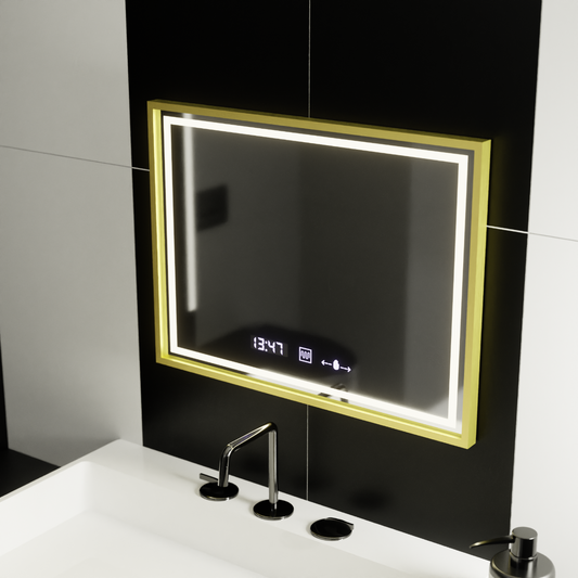 Rectangular LED Mirror, 80x60cm, Verite Royale Gold MotionGlow Marcello, De-fogging System, Clock & Thermometer, Dimable Mirrors Marcello Default Title Alessandro Design