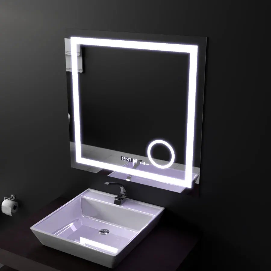 Rectangular LED Mirror, 60x60cm, Souverain MotionGlow Marcello, De-fogging System, Clock & Thermometer, Cosmetic Magnifier, Dimable Marcello Mirrors Default Title Alessandro Design
