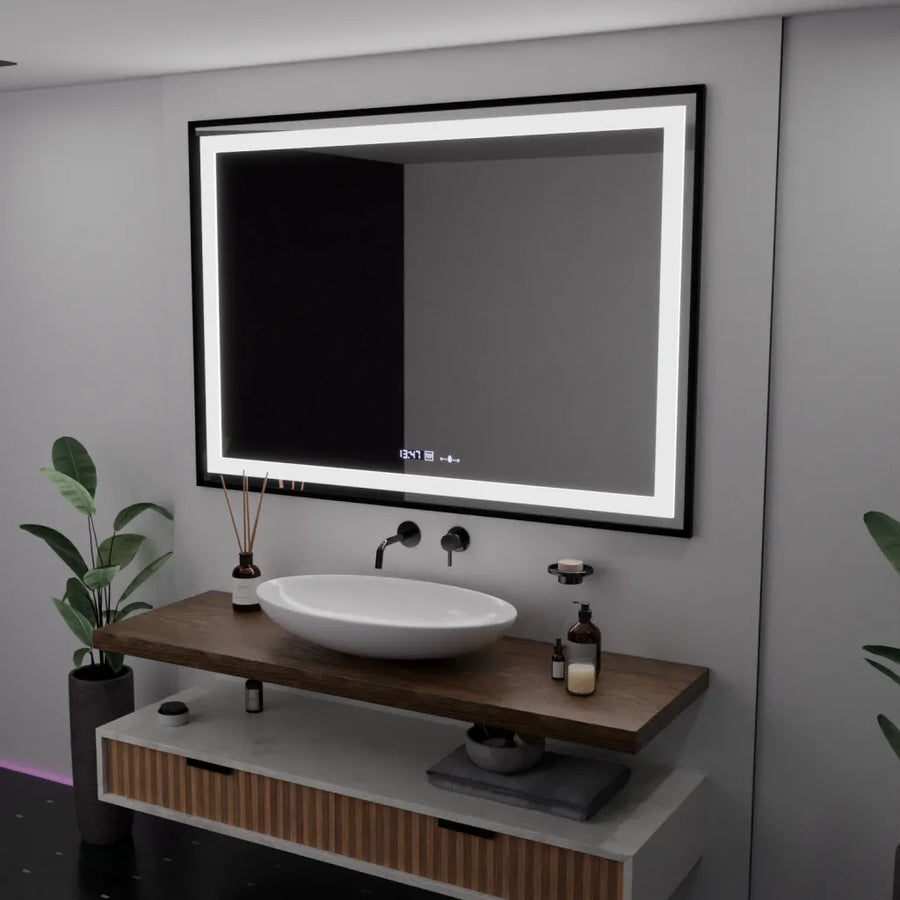 Rectangular LED Mirror, 100x65cm, Verite Majeste Noir Motion Glow Marcello, De-fogging System, Clock & Thermometer, Dimable Mirrors Marcello Default Title Alessandro Design