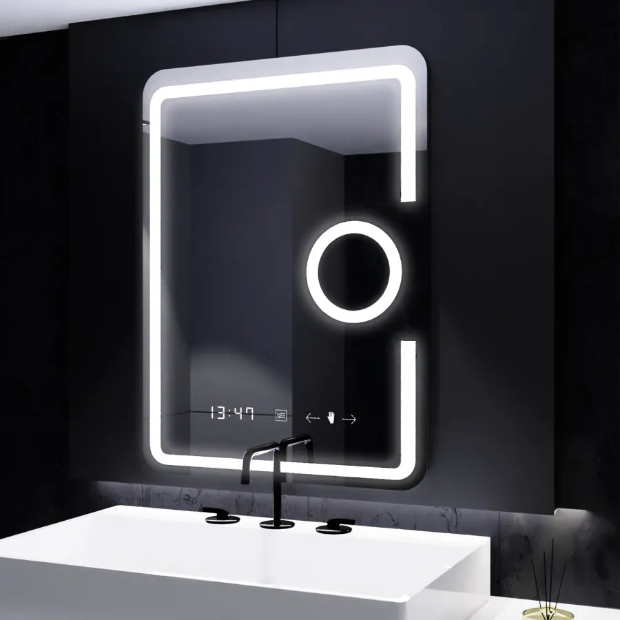Rectangular LED mirror, 60x80cm, Eclat MotionGlow Marcello, Clock & Thermometer, Demister System, Cosmetic Magnifier, Dimabila Mirrors Marcello Default Title Alessandro Design