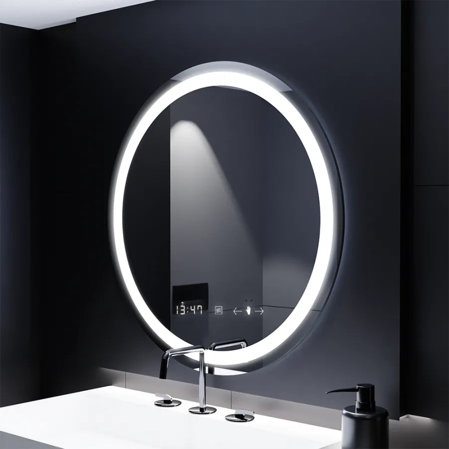 Round LED Mirror, 70cm, Celeste MotionGlow Marcello, Demister System, Clock & Thermometer, Dimmable, Warm Neutral Cold Light 3000K/4000K/6000K Marcello Mirrors Default Title Alessandro Design