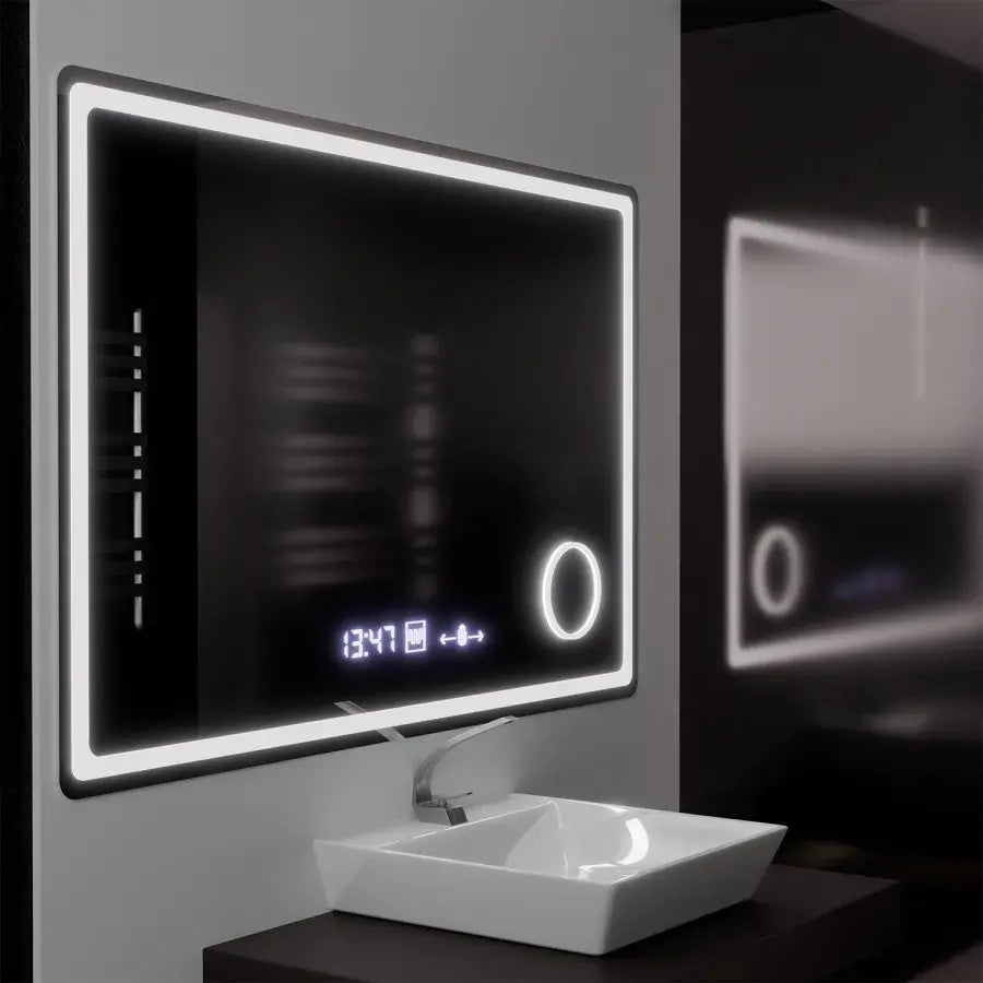 Rectangular LED Mirror, 120x80cm, Souverain MotionGlow Marcello, De-fogging System, Clock & Thermometer, Cosmetic Magnifier, Dimable Marcello Mirrors Default Title Alessandro Design