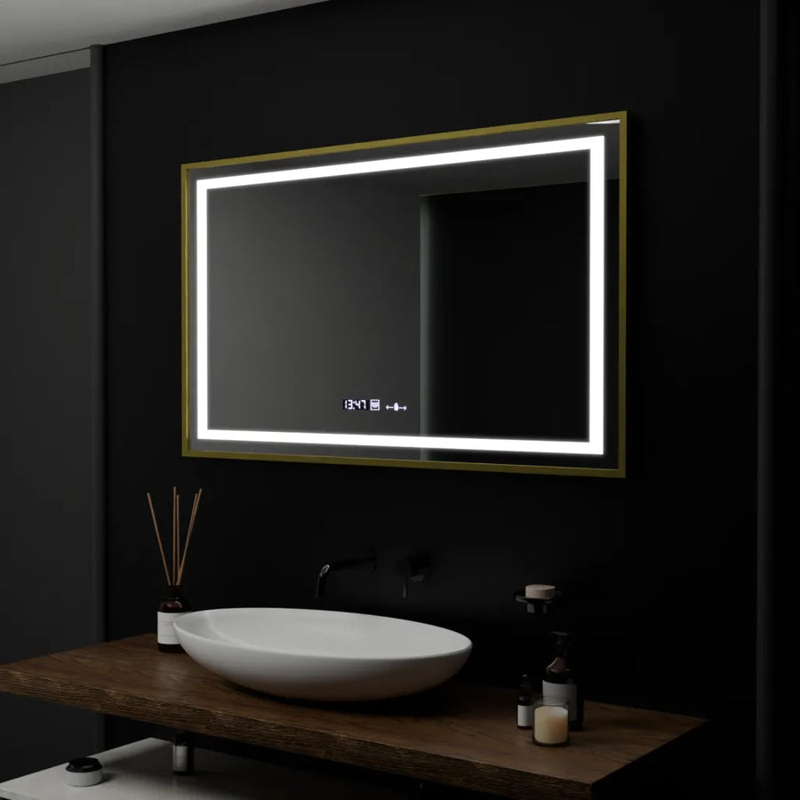 Rectangular LED Mirror, 100x80cm, Verite Royale Gold Motion Glow Marcello, Demisting System, Clock & Thermometer, Dimable Mirrors Marcello Default Title Alessandro Design