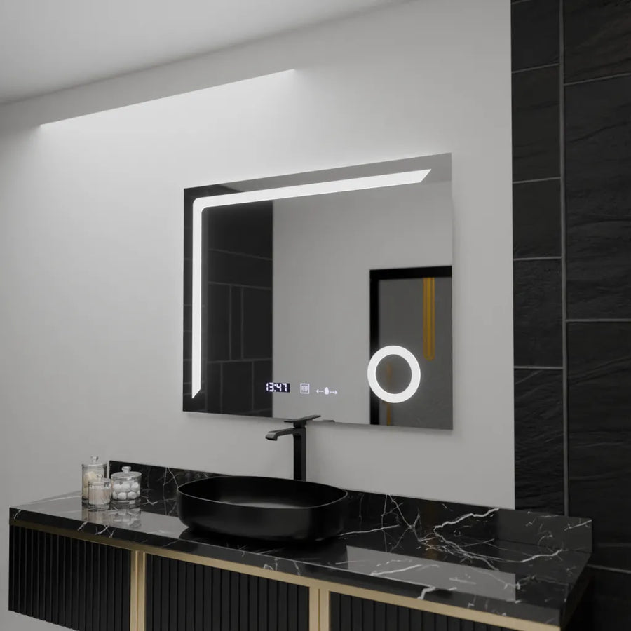 Rectangular LED Mirror, 100x80cm, Precision MotionGlow Marcello, De-fogging System, Clock & Thermometer, Cosmetic Magnifier, Dimable Mirrors Marcello Default Title Alessandro Design