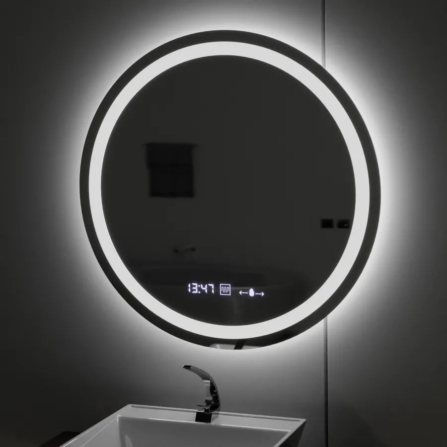 Round LED Mirror, Diameter 50cm, Celeste MotionGlow Marcello, De-fogging System, Clock & Thermometer, Dimmable, Warm Neutral Cold Light 3000K/4000K/6000K Marcello Mirrors Default Title Alessandro Design