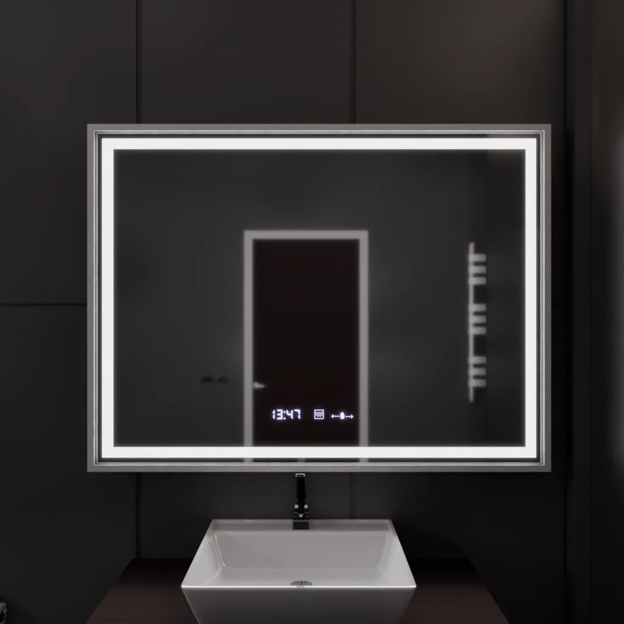 Rectangular LED Mirror, 120x80cm, Verite Imperial Silver Motion Glow Marcello, De-fogging System, Clock & Thermometer, Dimable Mirrors Marcello Default Title Alessandro Design
