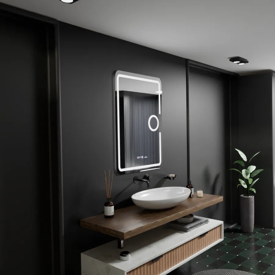 Rectangular LED Mirror, 50x70cm, Eclat MotionGlow Marcello, De-fogging System, Clock & Thermometer, Cosmetic Magnifier, Dimable Marcello Mirrors Default Title Alessandro Design