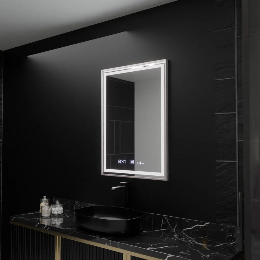 Rectangular LED Mirror, 60x80cm, Verite Imperial Silver Motion Glow Marcello, Demister System, Clock & Thermometer, Dimable Mirrors Marcello Default Title Alessandro Design