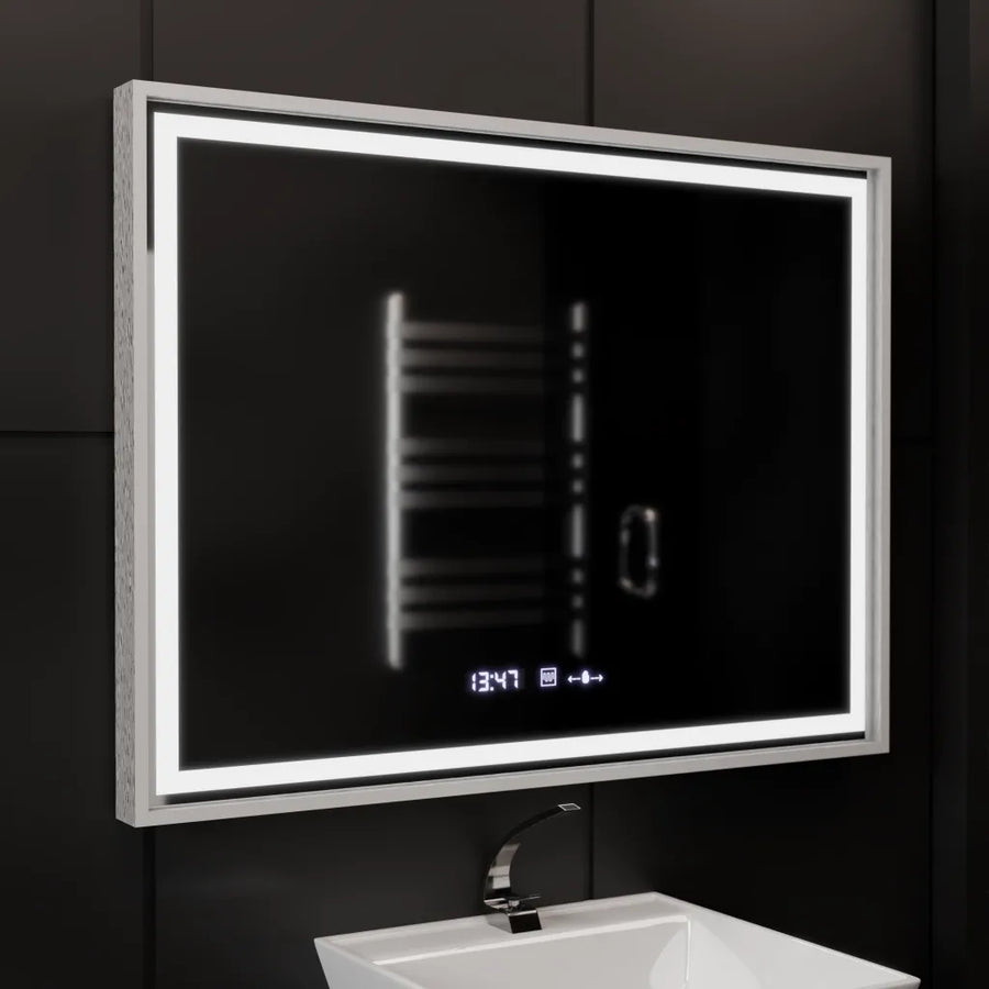 Rectangular LED Mirror, 80x60cm, Verite Imperial Silver Motion Glow Marcello, De-fogging System, Clock & Thermometer, Dimable Mirrors Marcello Default Title Alessandro Design