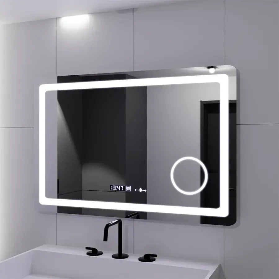 Rectangular LED Mirror, 90x60cm, Souverain MotionGlow Marcello, De-fogging System, Clock & Thermometer, Cosmetic Magnifier, Dimable Marcello Mirrors Default Title Alessandro Design