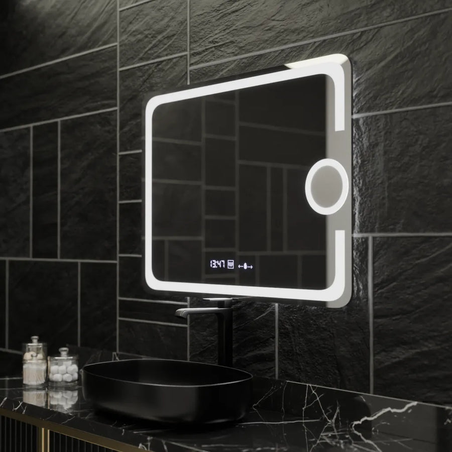 Rectangular LED Mirror, 80x60cm, Eclat MotionGlow Marcello, De-fogging System, Clock & Thermometer, Cosmetic Magnifier, Dimable Marcello Mirrors Default Title Alessandro Design