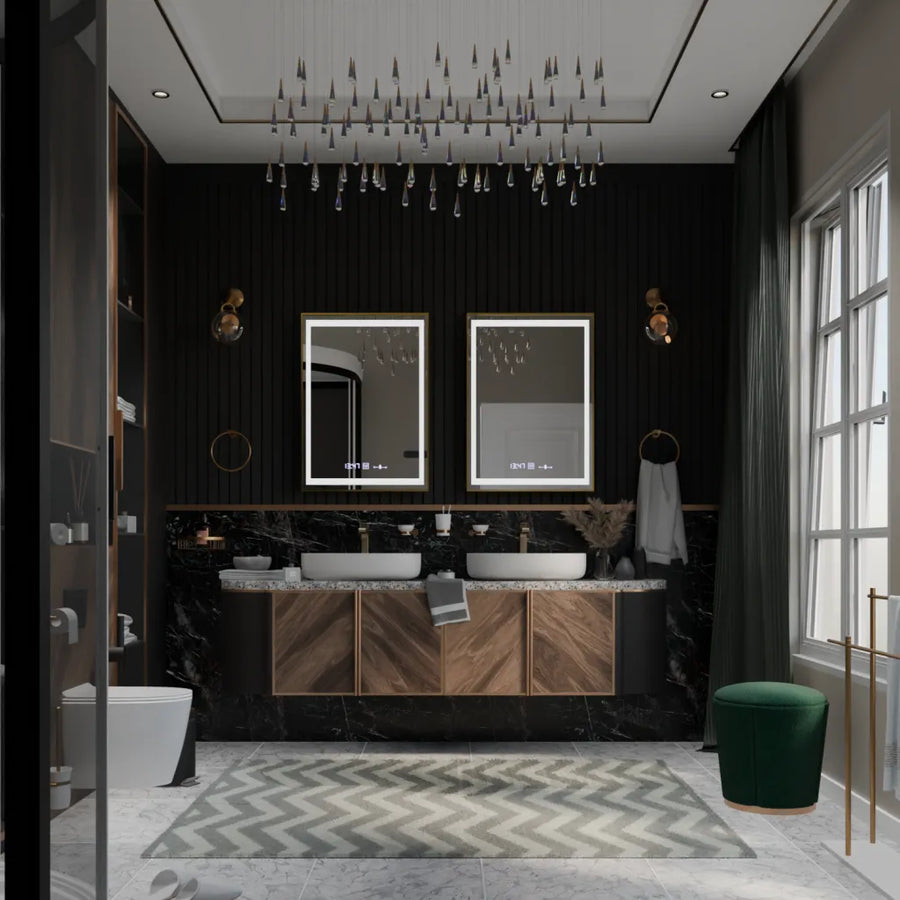 Rectangular LED Mirror, 50x70cm, Verite Royale Gold Motion Glow Marcello, De-fogging System, Clock & Thermometer, Dimable Mirrors Marcello Default Title Alessandro Design