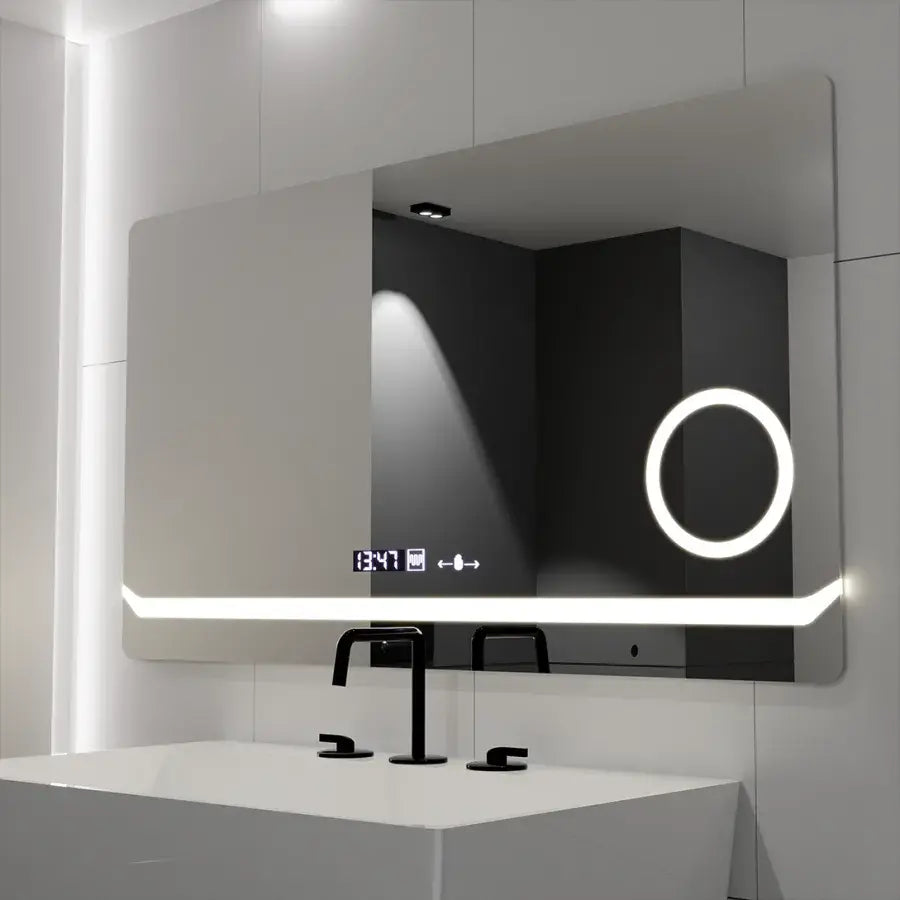Rectangular LED Mirror, 80x60cm, Definition MotionGlow Marcello, De-fogging System, Clock & Thermometer, Cosmetic Magnifier, Dimable Mirrors Marcello Default Title Alessandro Design
