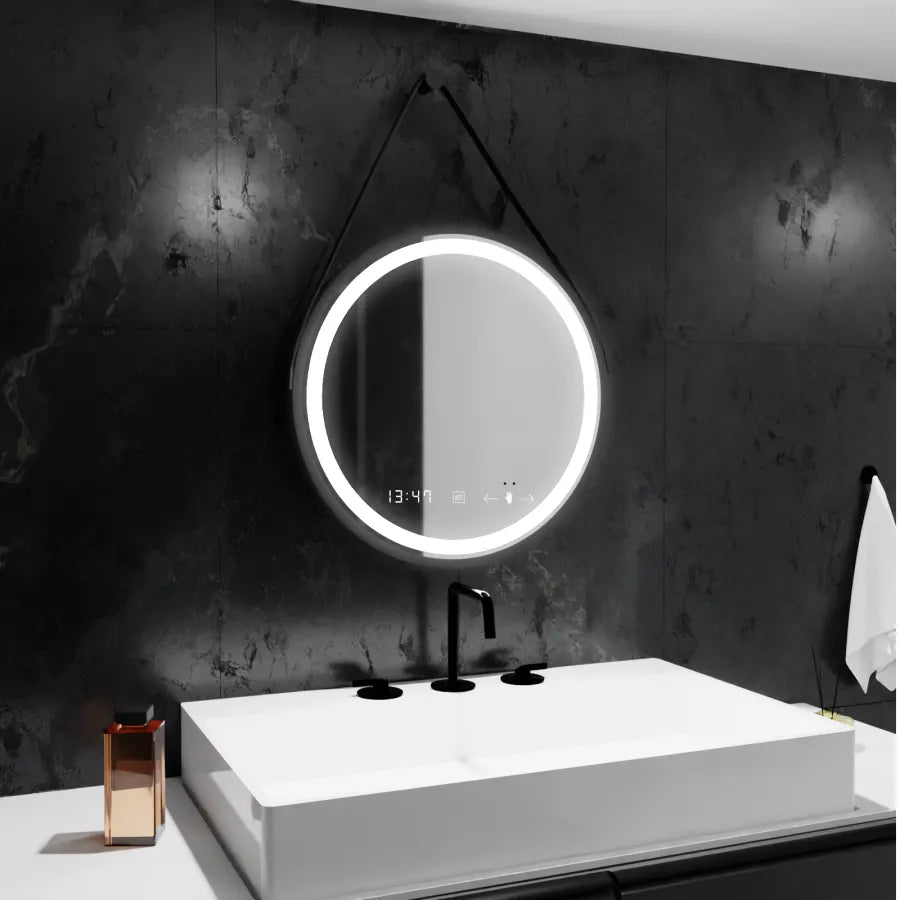 LED Round Mirror, 50cm, Celeste Majeste Noir Eleve MotionGlow Marcello, De-fogging System, Clock & Thermometer, Dimable Mirrors Marcello Default Title Alessandro Design