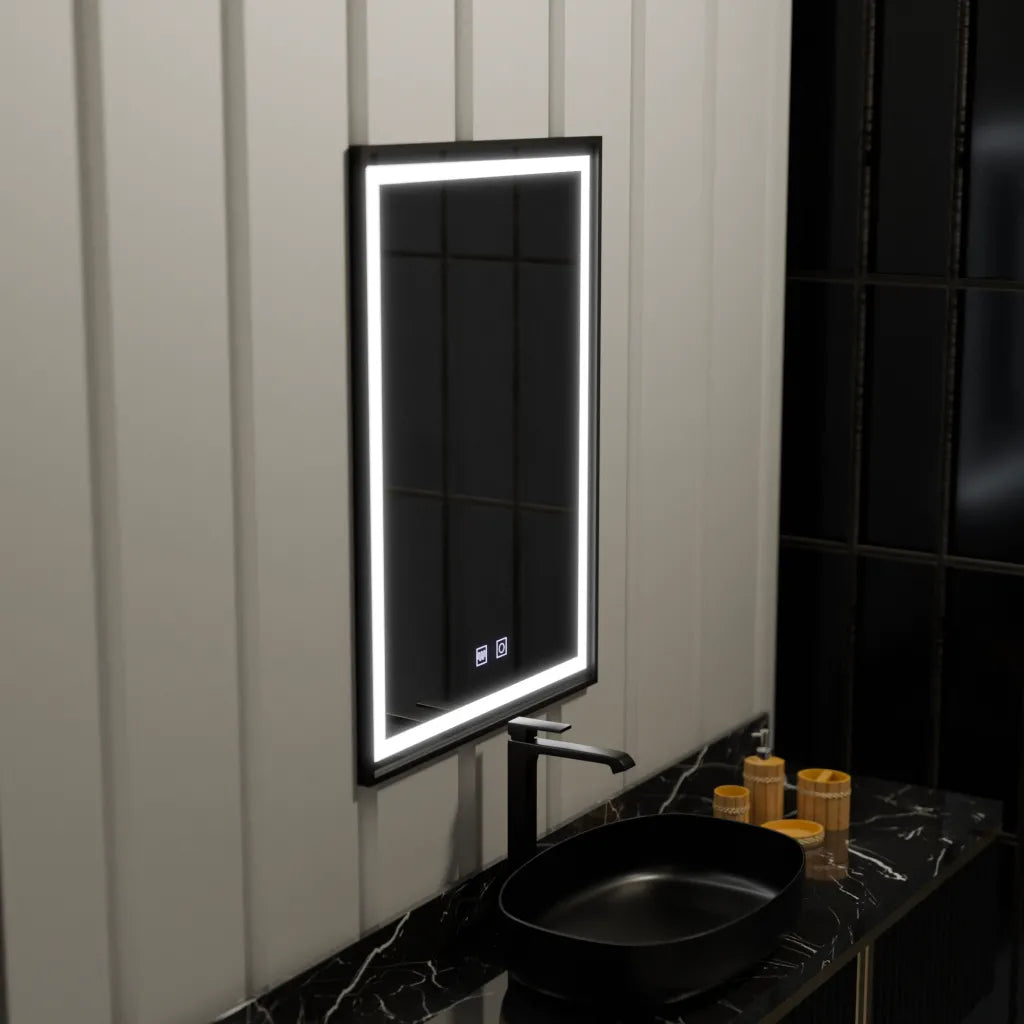 Rectangular LED Mirror 60x90cm EDGE Touch Demister System, Black Frame Mirrors Korman E Default Title Alessandro Design