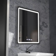 Rectangular LED mirror, 75x90cm, Favola MotionGlow Marcello, Demister System, Clock & Thermometer, Dimable