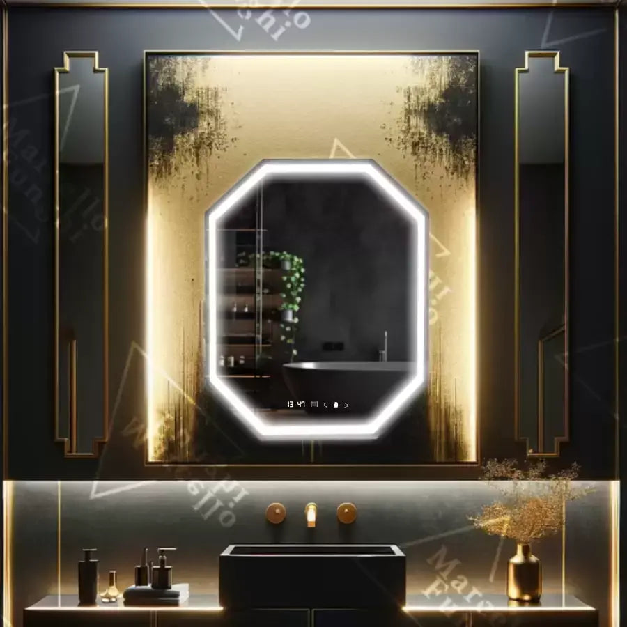 Polygon LED mirror, 60x80cm, Ralya MotionGlow Marcello sensor, De-fogging system, Clock & Thermometer, Dimabila Mirrors Marcello Default Title Alessandro Design