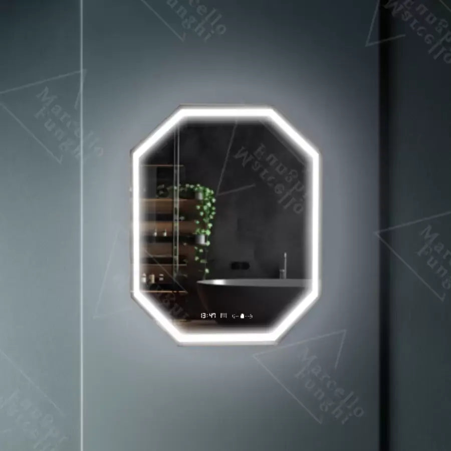 Polygon LED mirror, 60x80cm, Ralya MotionGlow Marcello sensor, De-fogging system, Clock & Thermometer, Dimabila Mirrors Marcello Default Title Alessandro Design