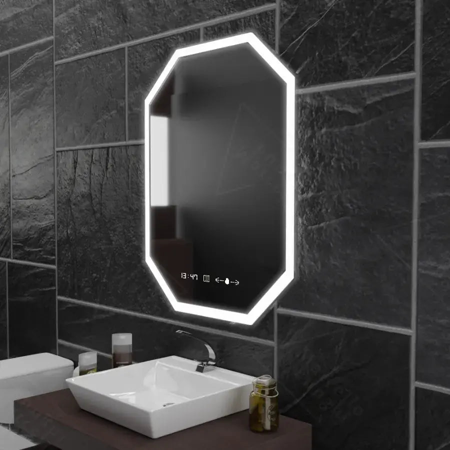 Polygon LED mirror, 60x80cm, Ralya MotionGlow Marcello sensor, De-fogging system, Clock & Thermometer, Dimabila Mirrors Marcello Default Title Alessandro Design