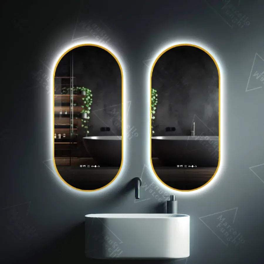 Oval LED mirror, 60x80cm, Revin Marcello Sensor, Demister System, Clock & Thermometer, Dimmable Mirrors Marcello Default Title Alessandro Design
