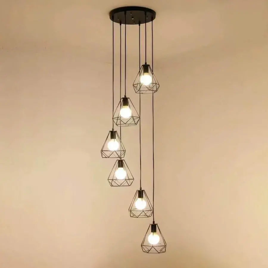 Chandelier Diamond Shape, STRUCTURE, 6x E27, Black, Metal Luster Industrial Default Title Alessandro Design