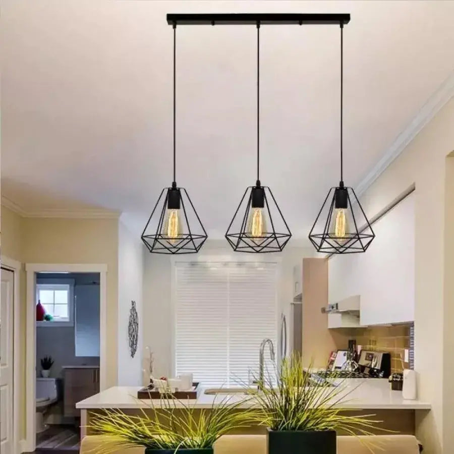 Diamond Shape Chandelier, STRUCTURE, 3xE27, Black, Metal Industrial Chandeliers Default Title Alessandro Design
