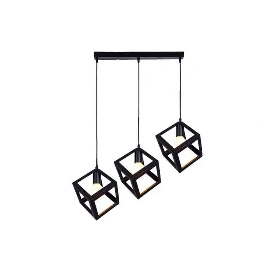 Cube Shape Chandelier, STRUKTUR Linear Trio, 3x E27, Black, Metal Luster Industrial Default Title Alessandro Design