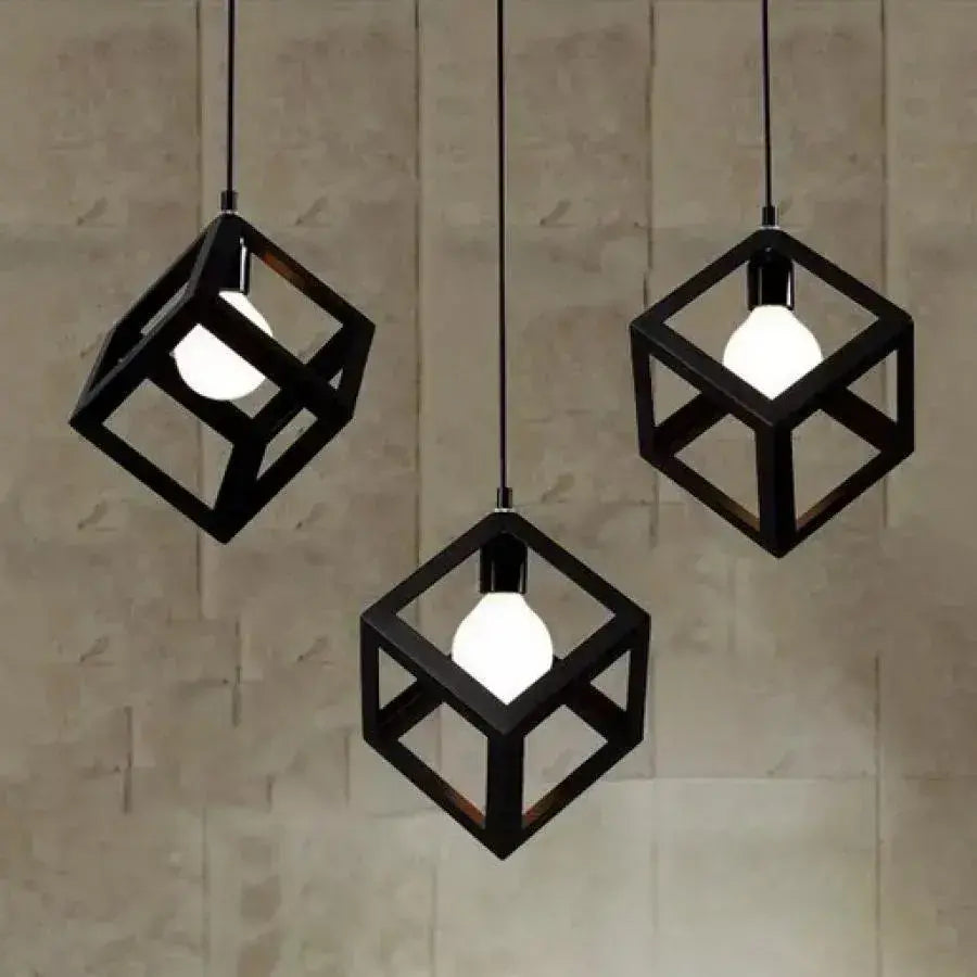 Cube Shape Chandelier, STRUKTUR Linear Trio, 3x E27, Black, Metal Luster Industrial Default Title Alessandro Design