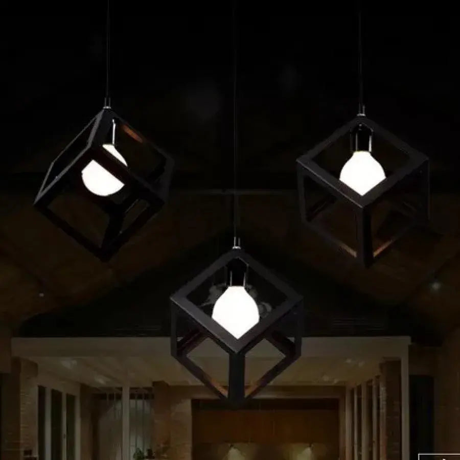 Cube Shape Chandelier, STRUKTUR Linear Trio, 3x E27, Black, Metal Luster Industrial Default Title Alessandro Design