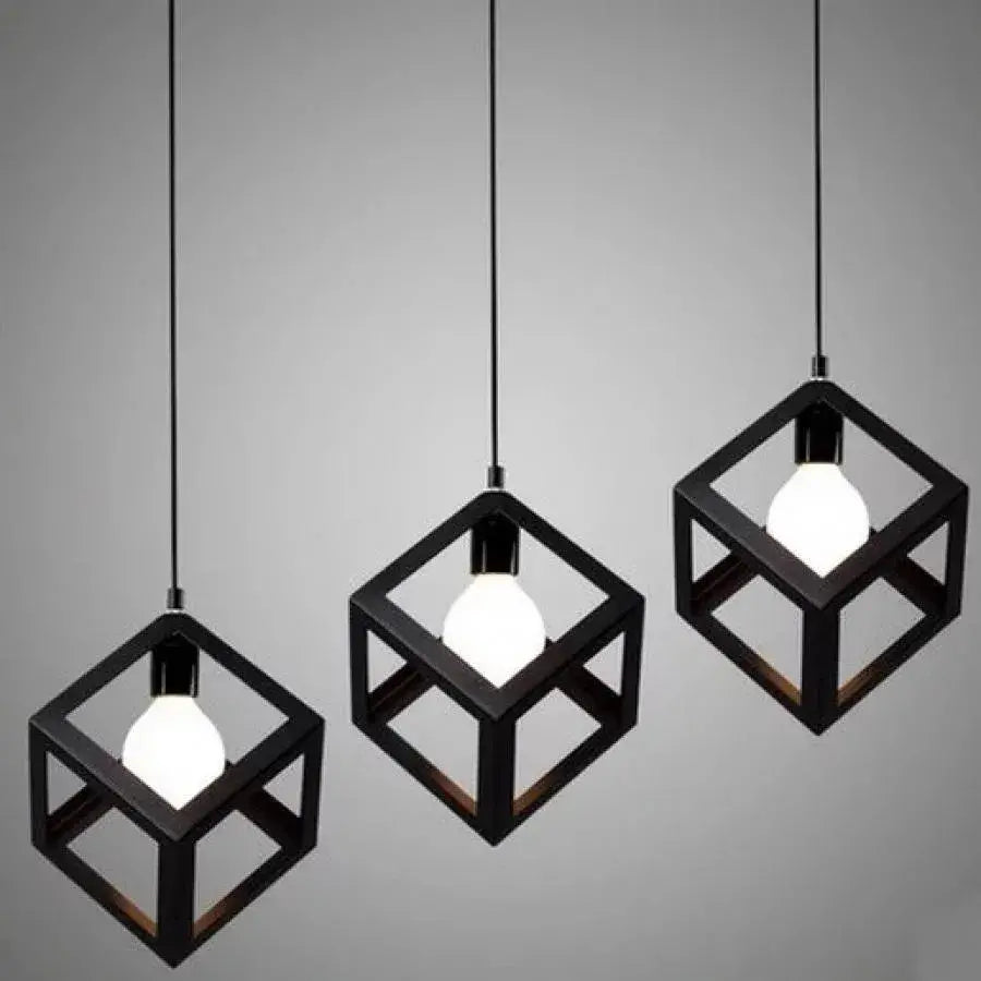 Cube Shape Chandelier, STRUKTUR Linear Trio, 3x E27, Black, Metal Luster Industrial Default Title Alessandro Design