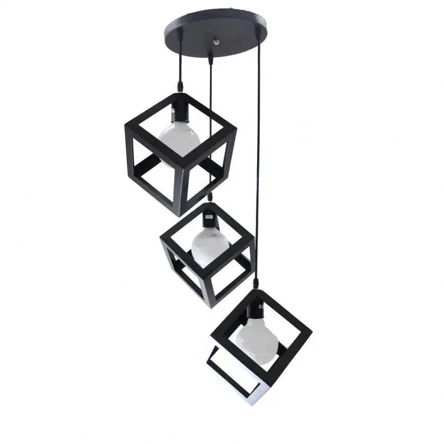 Cube Shape Chandelier, STRUKTUR Cluster, 3 x E27, Black, Metal Luster Industrial Default Title Alessandro Design