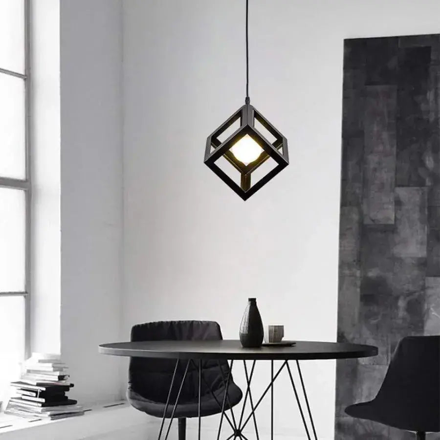 Cube Shape Chandelier, STRUKTUR Uno, 1x E27, Black, Suspended, Metal Luster Industrial Default Title Alessandro Design