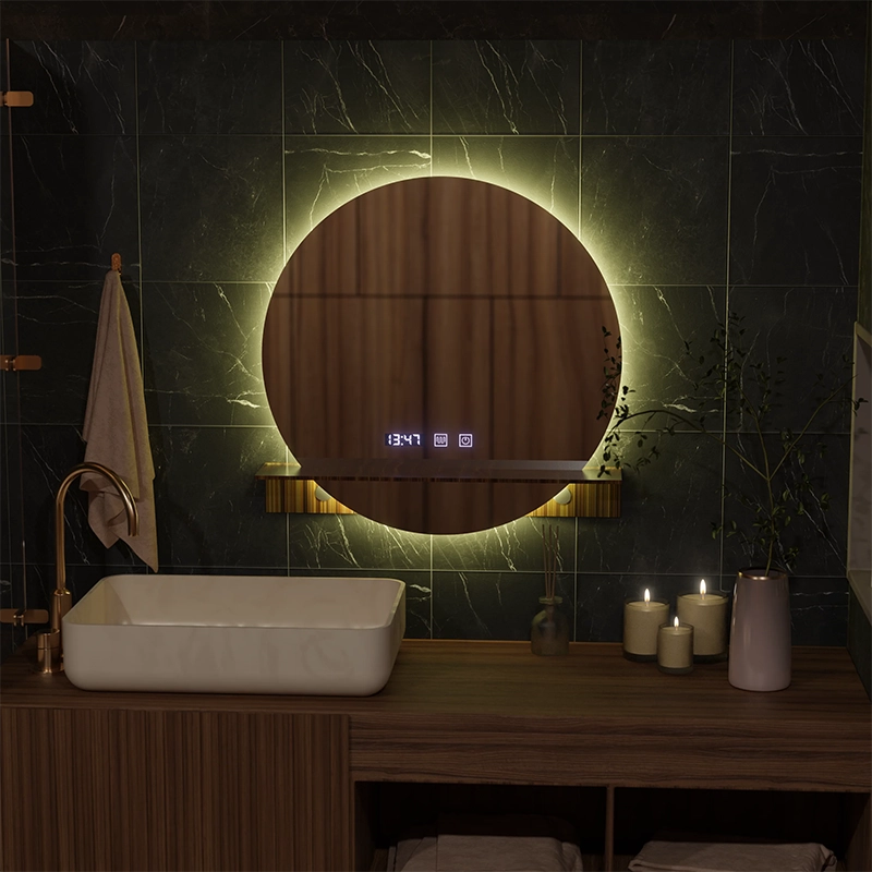 Mirror LED Touch Alfred Defogging System, Clock and Temperature 60x60 cm With Integrated Support Mirrors Korman S Default Title Alessandro Design