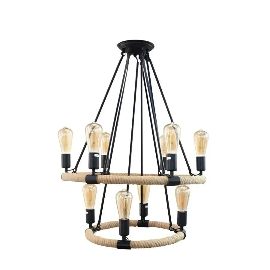 Rustic Chandelier, 10xE27, Brown, Metal and String Vintage Chandelier Default Title Alessandro Design