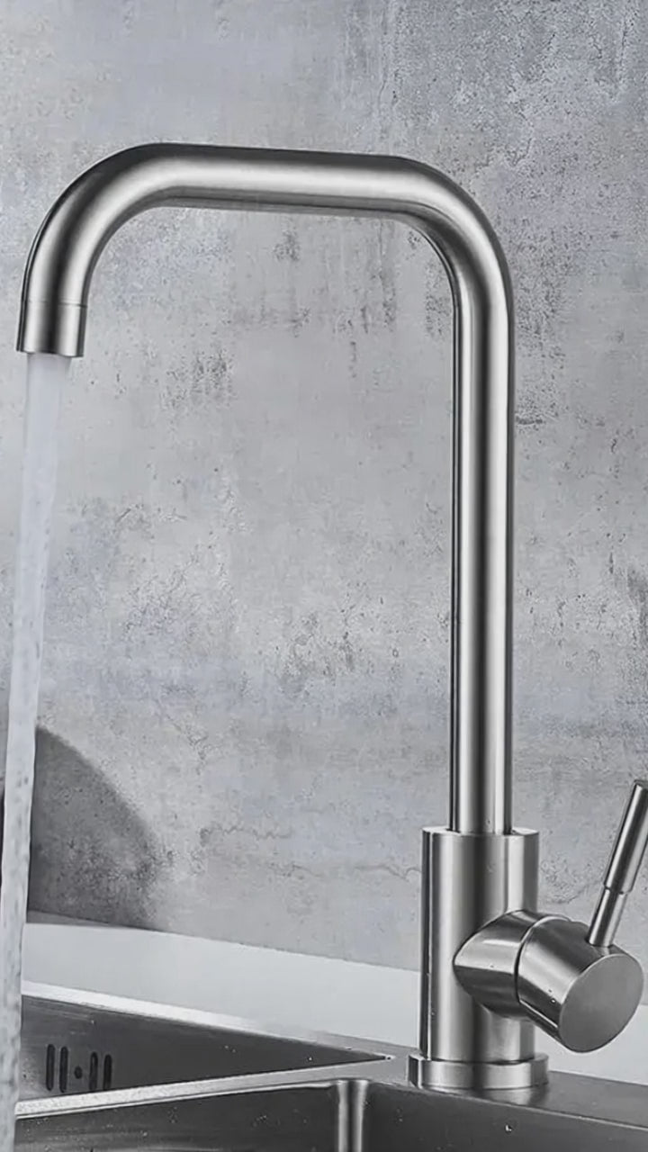 Single lever kitchen faucet Pivoting faucet Ceramic cartridge Satin stainless steel Connections Fixing kit included CF002