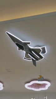 LED children's chandelier FIGHTER, Airplane type, 101W, Cold/Warm/Neutral light, Movable wings, Aeronautical gray