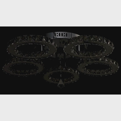 LED chandelier with remote control and crystal ALANUBIS 80W, 5 Circles, Cold/Warm/Neutral light, Dimmable, Shiny Chrome