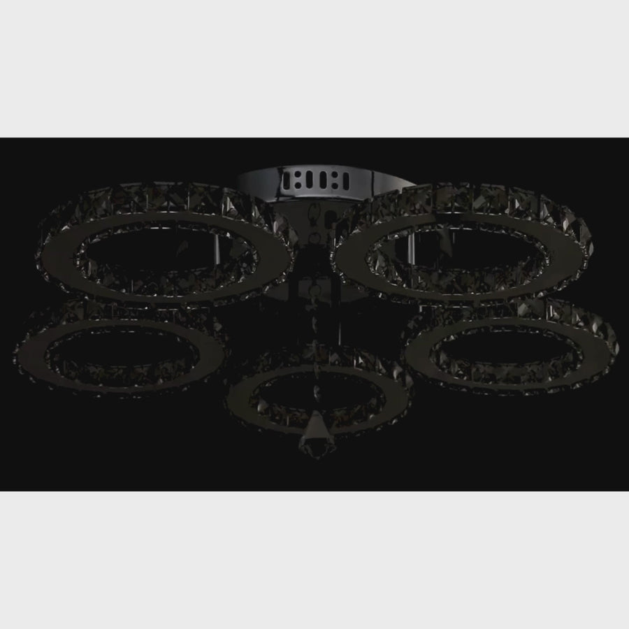 LED chandelier with remote control and crystal ALANUBIS 80W, 5 Circles, Cold/Warm/Neutral light, Dimmable, Shiny Chrome