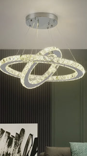 LED chandelier with remote control and crystal PRISM LUMINIS 58W, 2 Circles, Cold/Warm/Neutral light, Dimmable, Chrome and White, Height Adjustable