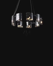 Modern Chandelier, Valmontreux Largo, 8xG9, Diameter 80cm, Black and Gray Crystals, Adjustable Height, Metal and Crystal