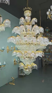 Crystal Chandelier CC8043/600H1800GD, Diameter 60cm, Height 180cm, Shiny Gold, Adjustable Height, Elegant Design