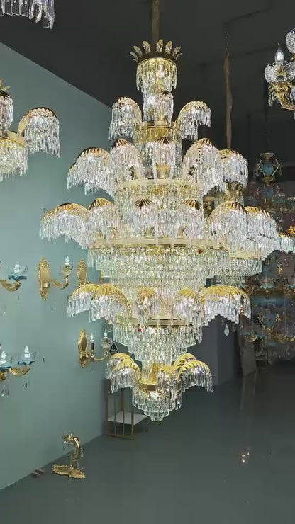 Crystal Chandelier CC8043/600H1800GD, Diameter 60cm, Height 180cm, Shiny Gold, Adjustable Height, Elegant Design