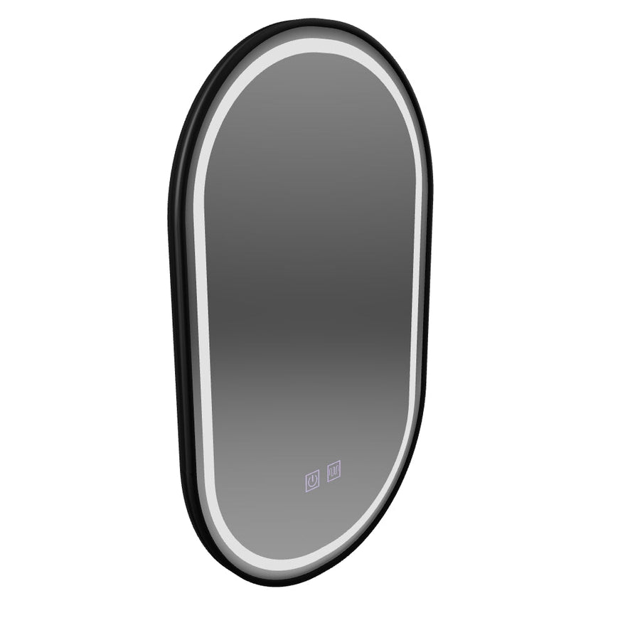 LED Oval Mirror 50x100cm VETRO Touch Dimmable Demister System, Black Frame