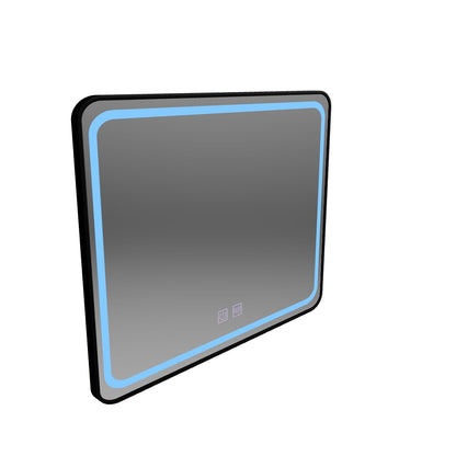 Rectangular LED mirror 80x60cm - EDGE Touch Demister System, Black Frame