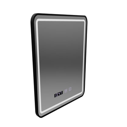 Mirror LED Touch LUCIDA Defogging System, Clock and Temperature 50x70 cm Brushed Black Frame
